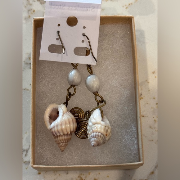 Stainless Steel Shell Dangle Earrings - Picture 5 of 5